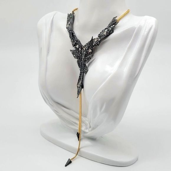 ALEXIS BITTAR Crystal Dark Edgy Shards Snake Chain Gold Gunmetal Lariat Necklace - Picture 7 of 15